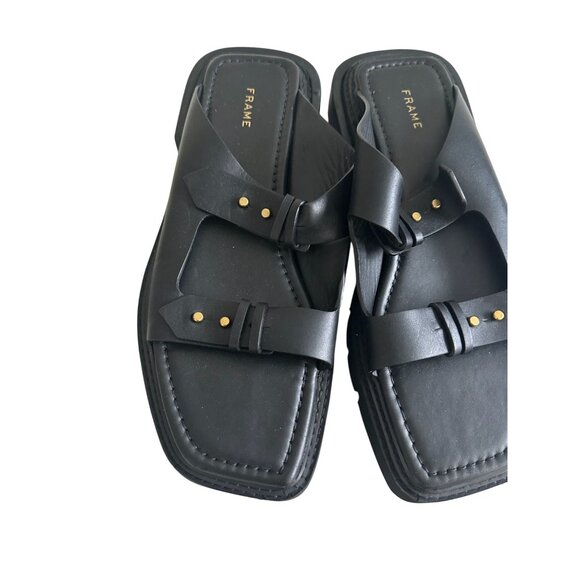 FRAME Black & Gold Leather Flats Sandals Size 40 / US 10 - Picture 3 of 8